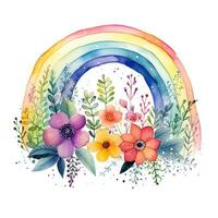 Rainbow flower art, watercolor illustration, children's design, postcard, clipart photo