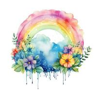 Rainbow flower art, watercolor illustration, children's design, postcard, clipart photo