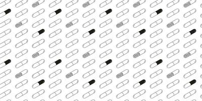 Medicine capsules outline seamless pattern editable background linear style. Black and white pills thin line background vector