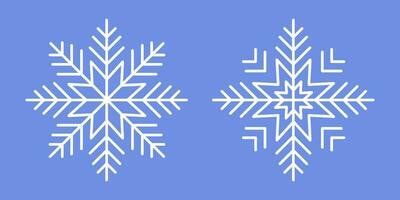 White Snowflakes on blue background. Vector Winter isolated icons in silhouette. Snow Cristals. Simple Line Style