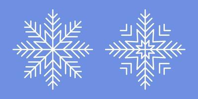 White Snowflakes on blue background. Vector Winter isolated icons in silhouette. Snow Cristals. Simple Line Style