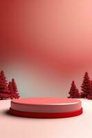 Empty festive podium for goods for christmas and new year. Minimal scene photo