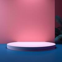 Pink glowing podium, empty flat stage photo