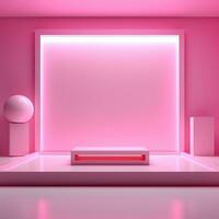 Pink glowing podium, empty flat stage photo