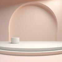 Empty minimalist stage in pastel shade. Pink, beige, neutral color podium for goods and items photo