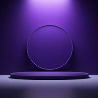 Round neon glowing podium, stage, pedestal. Empty advertising platform photo