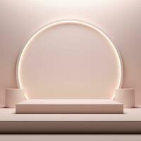 Empty minimalist stage in pastel shade. Pink, beige, neutral color podium for goods and items photo