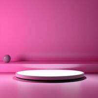 Pink glowing podium, empty flat stage photo