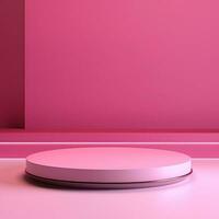 Pink glowing podium, empty flat stage photo