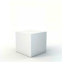 Minimalistic white podium cube on a white background, stage, display of goods, cosmetics, things, food, toys. Universal pedestal photo