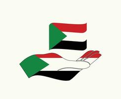 Sudan Flag Emblem Ribbon And Hand Symbol Abstract Middle East country Vector illustration Design