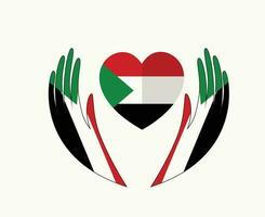 Sudan Flag Emblem Heart With Hands Symbol Middle East country Abstract Design Vector illustration