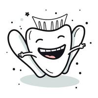 Tooth character. Vector illustration in doodle style on white background.