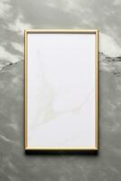 Clean minimal modern frame hanging mock up contemporary on marble wall AI Generated photo