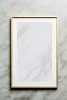 Clean minimal modern frame hanging mock up contemporary on marble wall AI Generated photo