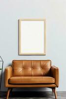 Simple frame mock up with sofa in a modern contemporary design AI Generated photo