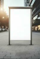 Blank mock up of vertical street poster billboard in morning dawn for marketing or advertisement AI Generated photo