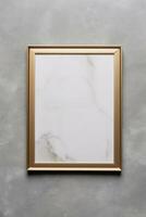 Clean minimal modern frame hanging mock up contemporary on marble wall AI Generated photo