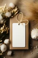 Minimalist empty wedding gift tag mockup or thank you tag template AI Generated photo