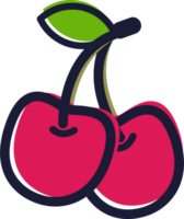 Two cherry with leaf. Color icon. PNG, transparency. Cartoon line style. For  poster, app, web, package png