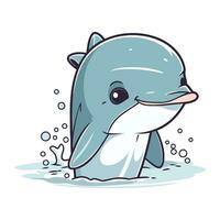 Cute cartoon dolphin. Vector illustration isolated on a white background.