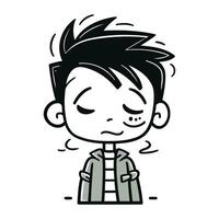 tattoo style image of a boy with a sad expression on his face vector