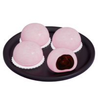 Japanese dessert 3d strawberry Red Bean Mochi Delight , 3d rendering on a transparent background png