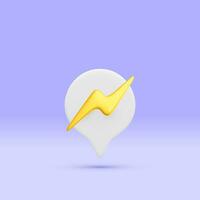 3d realistic speech bubble with thunder bolt isolated on light background. Flash lightning for online social communication on applications. Vector illustration