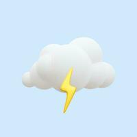 3d realistic storm cloud icon with lightning isolated on blue background. Vector illustration