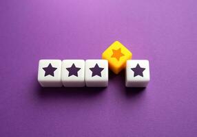 Add fifth star in the ranking. Feedback overview. High reputation rating. Successful business, satisfied customers. Popularity, prestige. Evaluation of service quality. photo