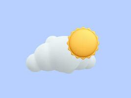 3d realistic cloud with sun in cartoon style isolated on blue background. Weather forecast icon. Vector illustration