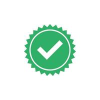 Check mark vector icon in star badge. Symbol of approval