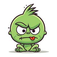 Angry green alien cartoon character. Vector illustration of a cute alien.