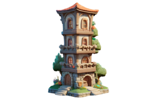 Cartoon home Mage Tower cartoon background high quality 3d render AI Generative png