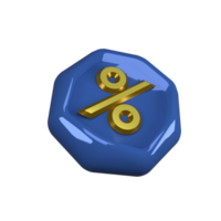 3d ilustración icono de azul y oro porcentaje descuento promoción png