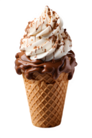 Chocolate ice cream ,Chocolate flavored ice cream in a waffle cone isolated on transparent background ,generative ai png