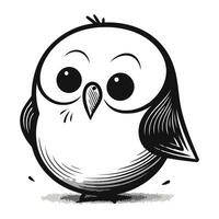 Black and white illustration of a cute little bird on a white background vector