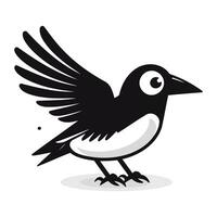 Cute cartoon crow. Black and white vector illustration isolated on white background.