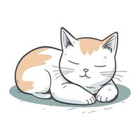 Cute cat sleeping on the floor. Hand drawn vector illustration.