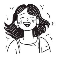 Smiling woman with closed eyes. Vector illustration in cartoon style.