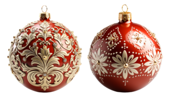 coleção do vermelho bola decoração desenhos com vários Natal ou Novo ano decoração padrões, generativo ai png