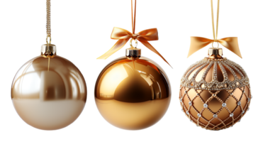 Sammlung von Luxus Gold Ball Dekorationen zum Weihnachten und Neu Jahr Feierlichkeiten, generativ ai png
