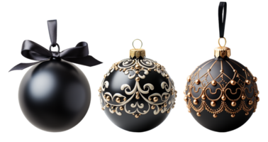 collection of black ball decorations for Christmas and New Year celebrations, generative ai png