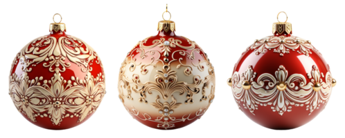 collection de rouge Balle décoration dessins avec divers Noël ou Nouveau année décoration motifs, génératif ai png