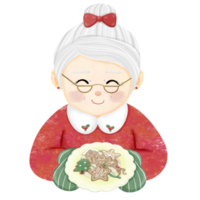 Granny with homemade Christmas cookies plate png