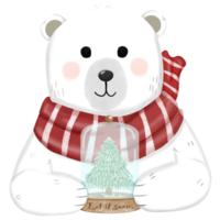 Polar bear wearing red scarf holding snowglobe png