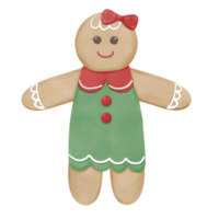 a gingerbread man with a green dress and red bow png