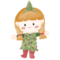 Little girl in green dress With Christmas tree headband png
