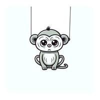 Cute monkey hanging on a rope. Vector illustration isolated on white background.