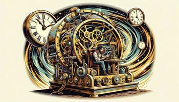 アート・デザイン・音楽 Again, A Time Machine An illustration featuring a vintage-style time machine in a